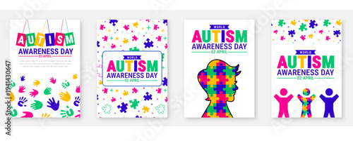2 April World Autism Awareness Day book cover, banner, background, and poster design set bundle collection.