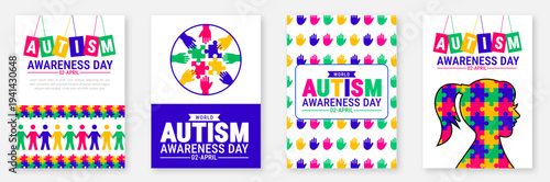 2 April World Autism Awareness Day book cover, banner, background, and poster design set bundle collection.