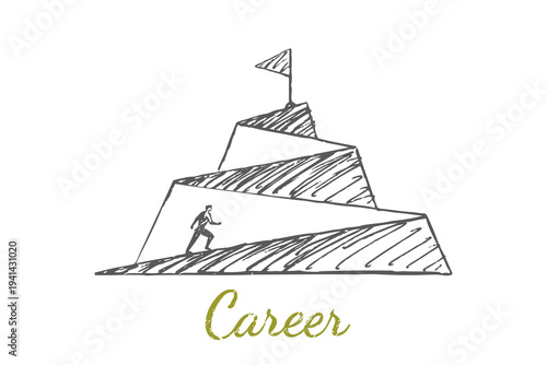 Career Sketch - man climbing steps toward flag
