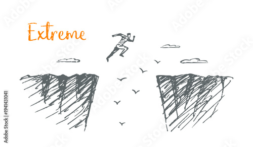 Extreme Sketch - man jumping over cliff gap