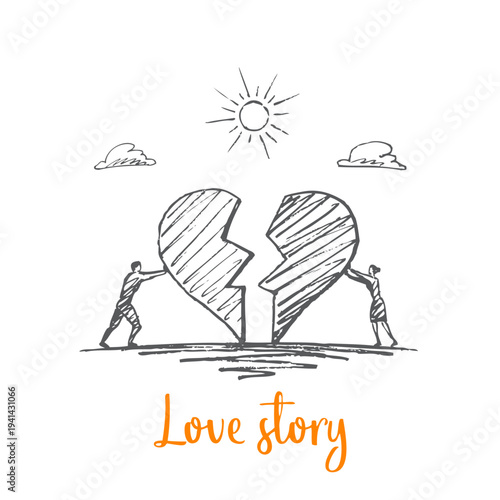 Love Story Sketch - couple fixing broken heart together