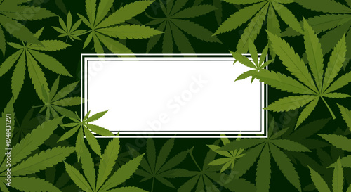 Cannabis leaf pattern background with rectangular text box