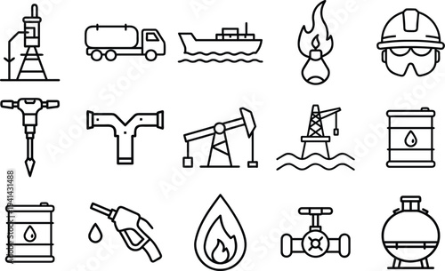 Oil and gas industry line icon. Petrol station, fuel tank, energy production. Vector illustration