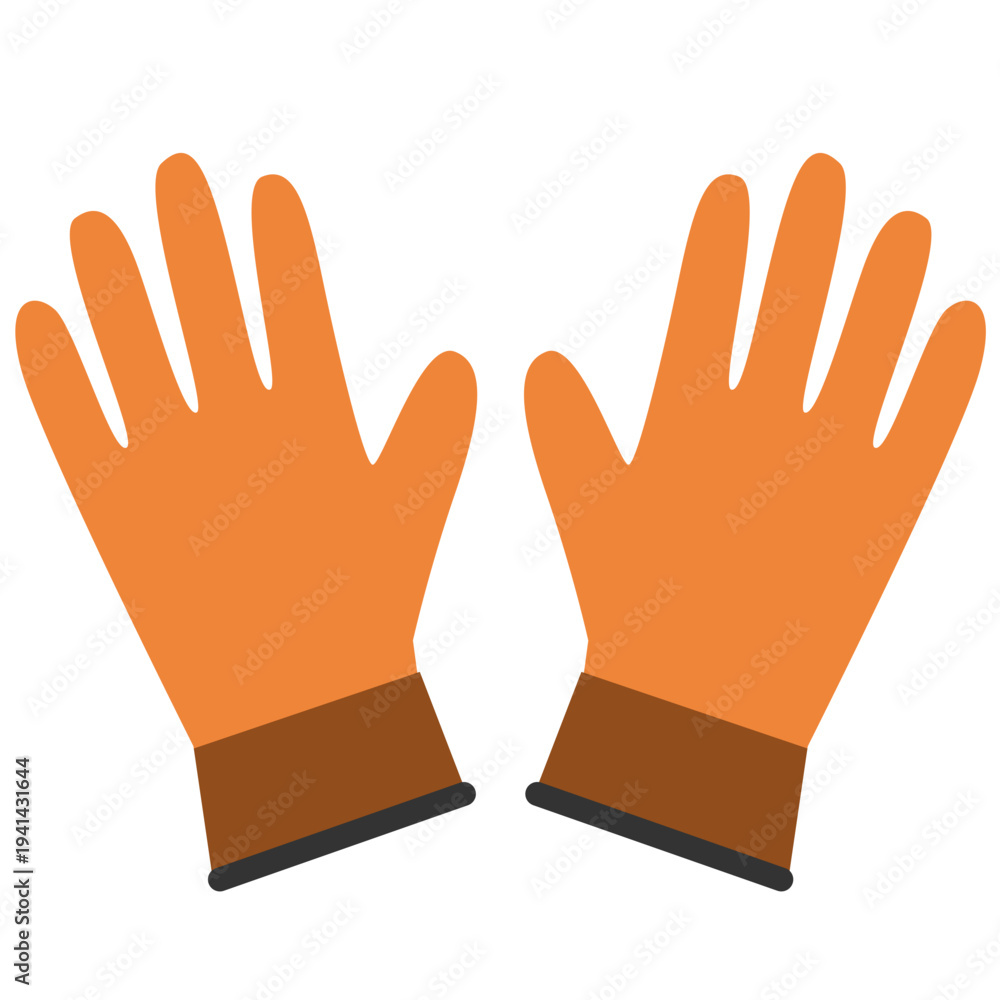 Obraz premium Orange gardening gloves ideal for hand protection, garden work, outdoor tasks, safety equipment, and colorful protective wear with flat design style.
