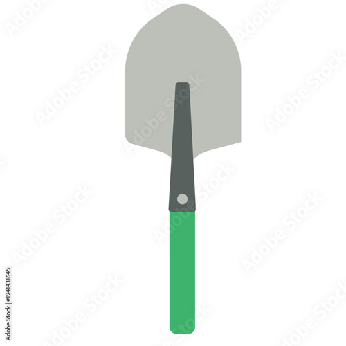 Garden trowel with green handle ideal for digging, planting, transplanting, and detailed garden work with flat design illustration style.