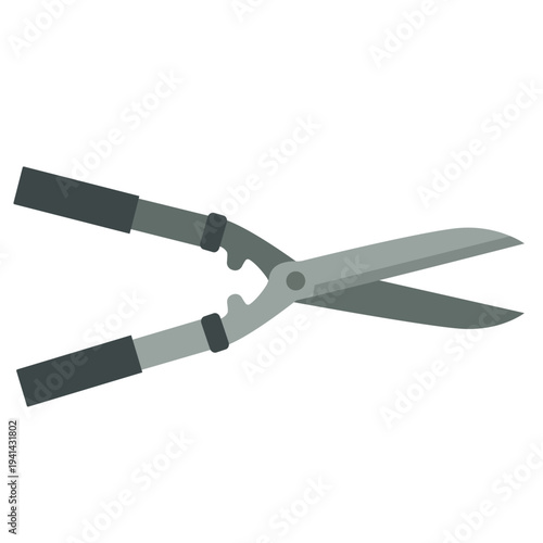 Hedge shears trimmer perfect for trimming hedges, shaping bushes, pruning branches, and garden maintenance with flat design illustration style.