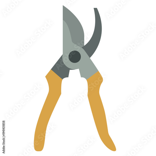 Yellow handle pruning shears ideal for cutting branches, trimming plants, garden maintenance, and landscaping with flat design style.
