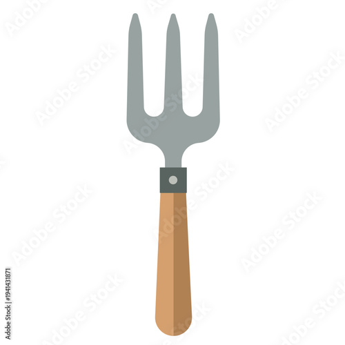 Garden fork cultivator perfect for digging soil, turning compost, aerating ground, and garden work with flat design illustration style.