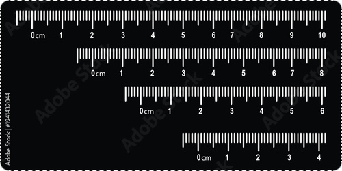 Ruler scale with markings and numbers in centimeters and millimeters units, measuring metric scale
