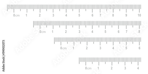 Measuring chart 8,10,14 inches. Set of ruler scales twelve, fourteen. Sewing tool icons. Length measurement math, distance, height