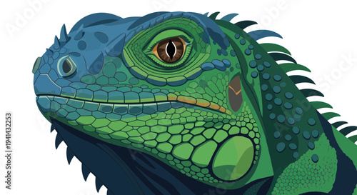 Green Iguana Head Close-up, Detailed Scaly Skin, Reptile Portrait