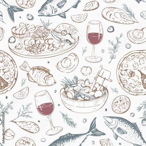 seamless pattern with food and drinks