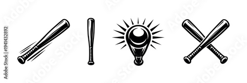 Black and white vector illustration of baseball bats and glove in creative design