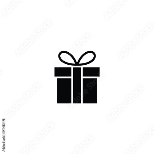 Solid fill of black gift box with ribbon on white background