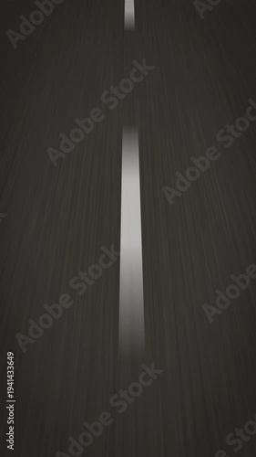 Endless road motion, white dashed line on asphalt moving forward, seamless loop.