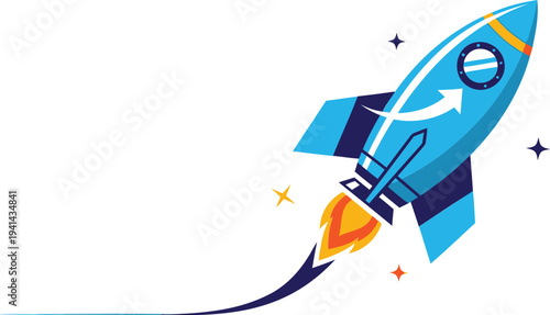 Vector rocket ship icon in blue and orange colors