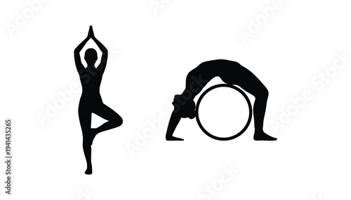 Yoga poses with and without props depicted