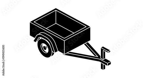 Isometric Utility Trailer Black Silhouette Illustration.