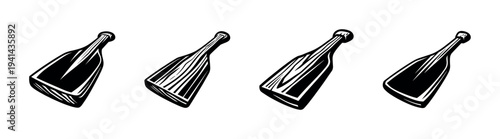 Black and white vector illustration of wine bottles in alternative angles