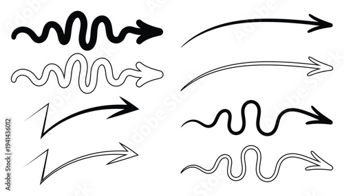 Collection of wavy arrows in various styles and directions for design use