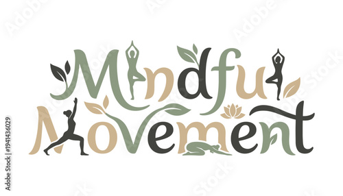 Mindful movement logo with yoga and nature elements