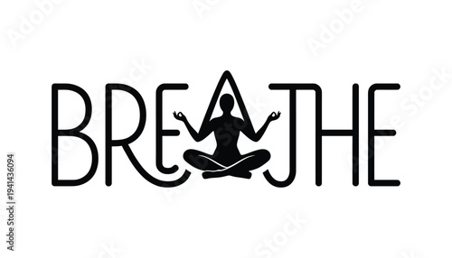A black and white logo with a person meditating