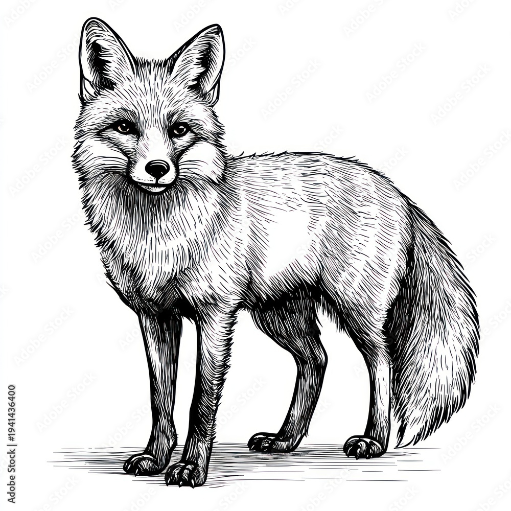 Fototapeta premium Fox art wildlife drawing.