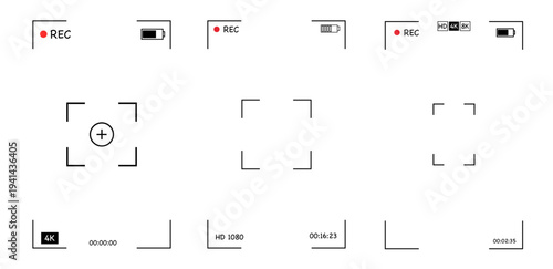 Camera viewfinder phone interface set, video frame. Surveillance screen, record frame doodle. Movie mode, photo shooting mode. military viewfinder overlay. Screen photography frame for video,