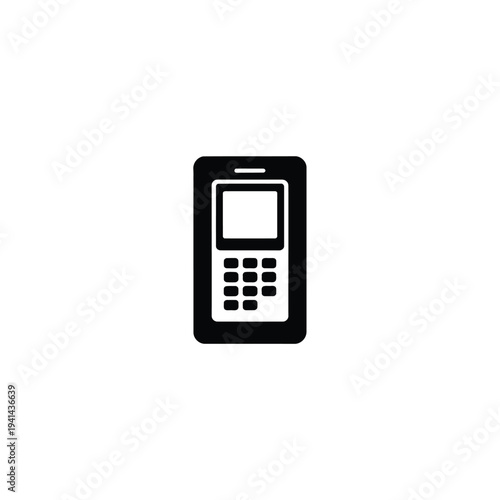 Solid fill of a black mobile payment phone with a screen and keypad payment terminal