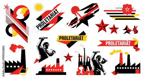  Russian Constructivist Vector Elements Propaganda Style Geometric Shapes and Worker Silhouettes