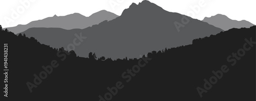 Majestic mountain range silhouette with a central peak