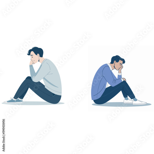 thoughtful male character in flat vector illustration representing perfectionism and deep thinking