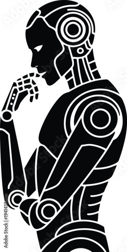 Robot in Thoughtful Pose Silhouette artificial intelligence