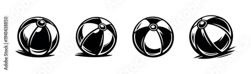 Set of four black and white vector silhouette beach ball illustrations
