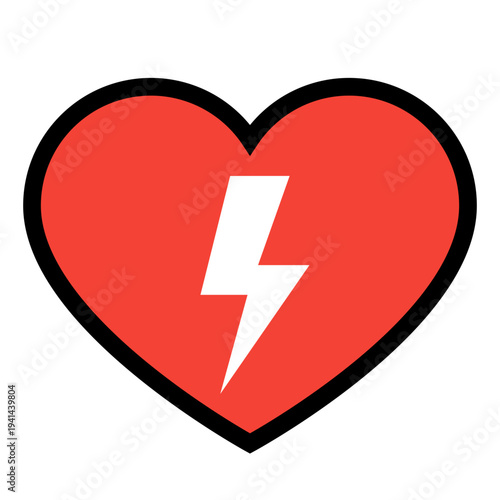 Red heart icon with white lightning bolt symbol for energy passion heart health or power concept
