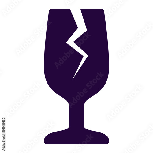 Broken glass silhouette icon for fragile cargo shipping label or handling warning symbol
