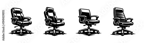 Black and white vector illustrations of office chairs in silhouette style
