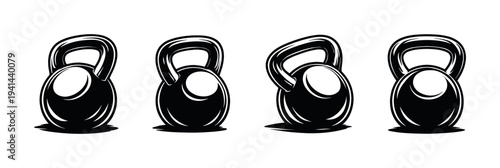 Vector kettlebell silhouette set black and white illustration for fitness design