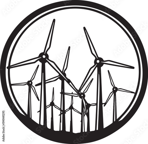 Wind Turbines in a Circular Frame Illustration Design