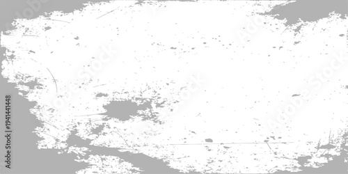 Grungy white distressed texture background with black ink splatter border, vintage paper effect for design overlay