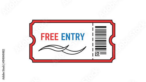 Vibrant "FREE ENTRY" ticket with a barcode, symbolizing complimentary access and exclusive invitations to various events.