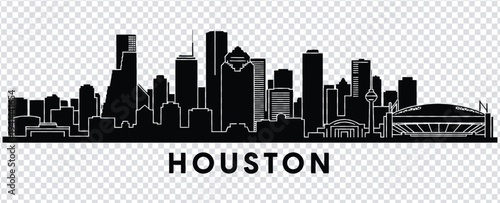 Black silhouette of houston city skyline with white outline