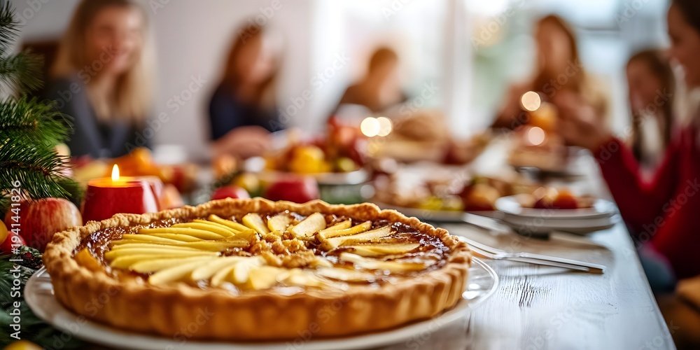 Fototapeta premium Thanksgiving dinner, apple pie, vegan dishes.