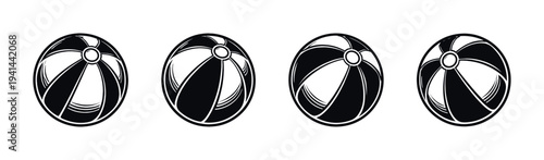 Black and white beach ball vector illustration set of four designs