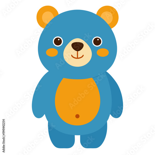 A blue cartoon bear with a prominent orange belly patch and orange inner ears standing against a solid white background.
