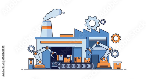 industrial factory with construction machines and gears