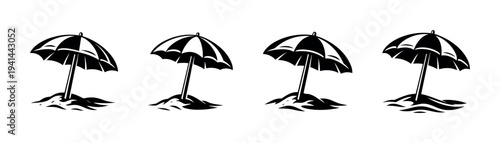 Black and white beach umbrella vector silhouette collection