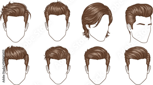Men Hairstyles Collection Modern Male Haircuts Front View Barber Style Vector Illustration Set