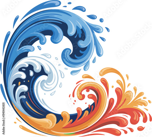 Abstract Artistic Wave Illustration with Colorful Water Splash and Dynamic Flow Elements