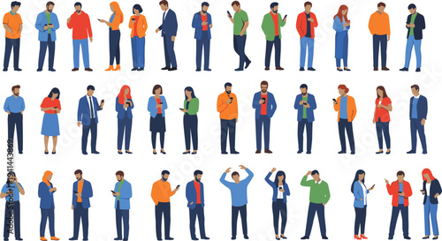 People Using Smartphones Collection Men and Women Standing with Mobile Phones Vector Characters Illustration Set